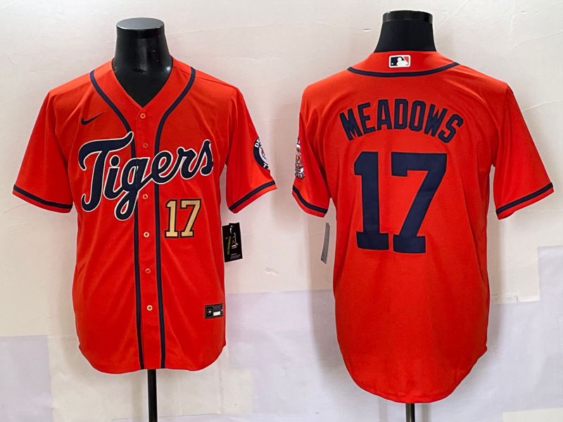 Men 2025 Detroit Tigers 17 Meadows Orange Game Nike MLB Jersey style 4